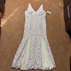 Champagne Lace Sequin V-Neck Formal Wedding Guest‎ Evening Trumpet Gown 2XL